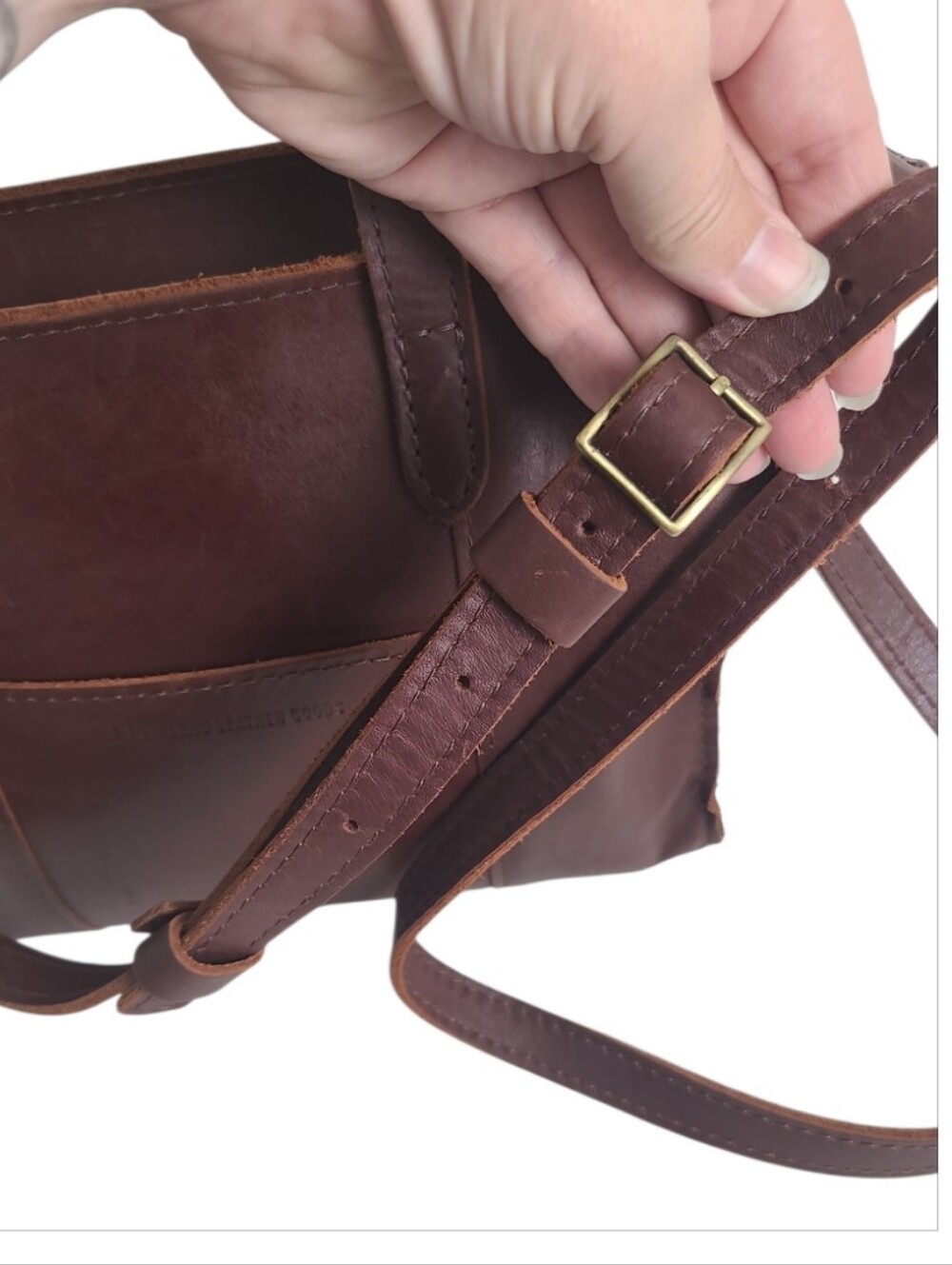 Portland Leather Goods Lola Crossbody 100% Leather Tote Bag Purse Brass Hardware - Picture 5 of 16